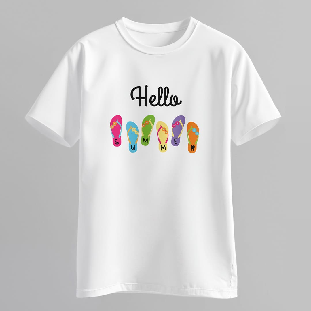 Áo Thun Hello Summer – Hình Dép Sặc Sỡ Năng Lượng Mùa Hè -Summer Energy